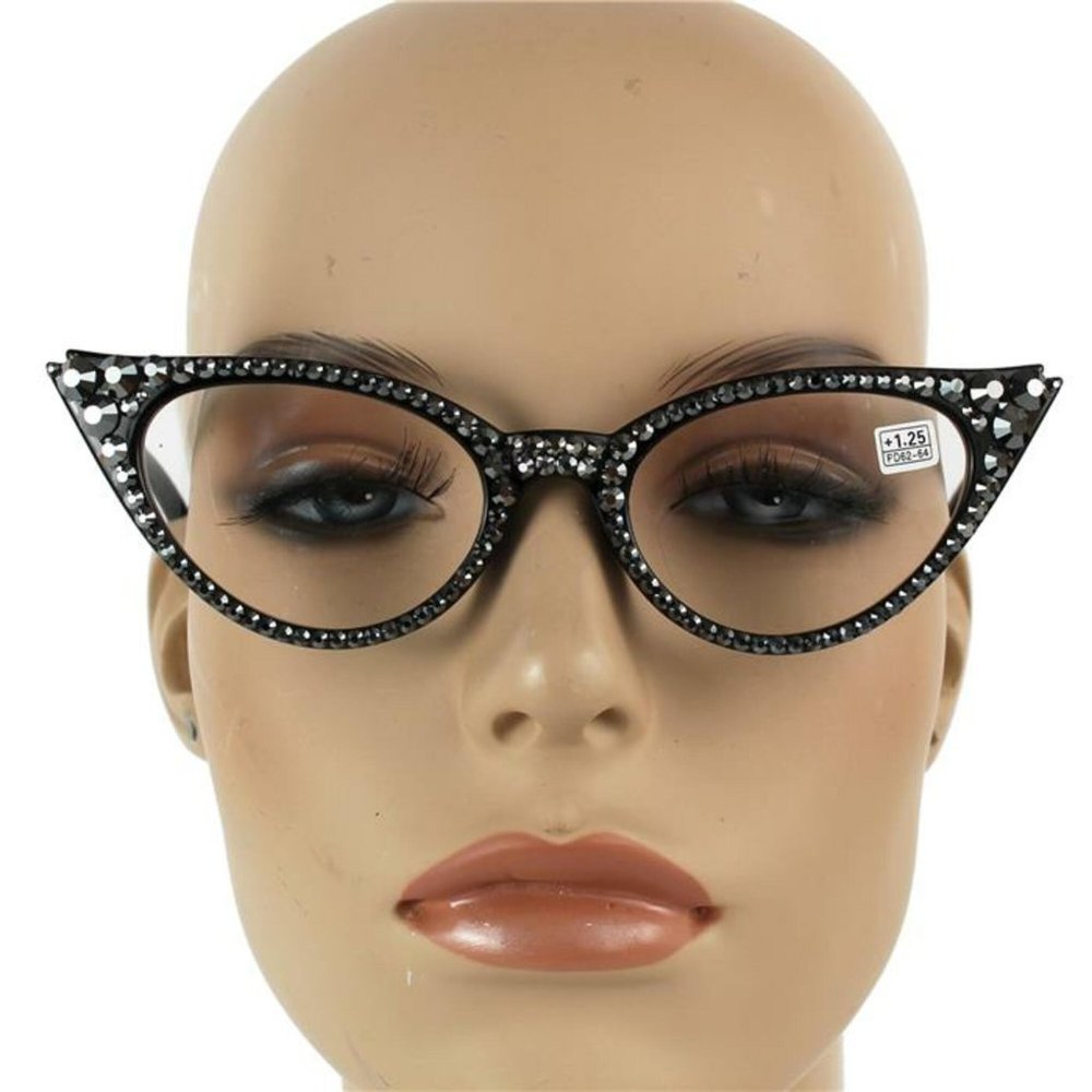 Austrian Crystal Cateye Reading Glasses, Vintage Crystal Reading Glasses - Picture 2 of 11